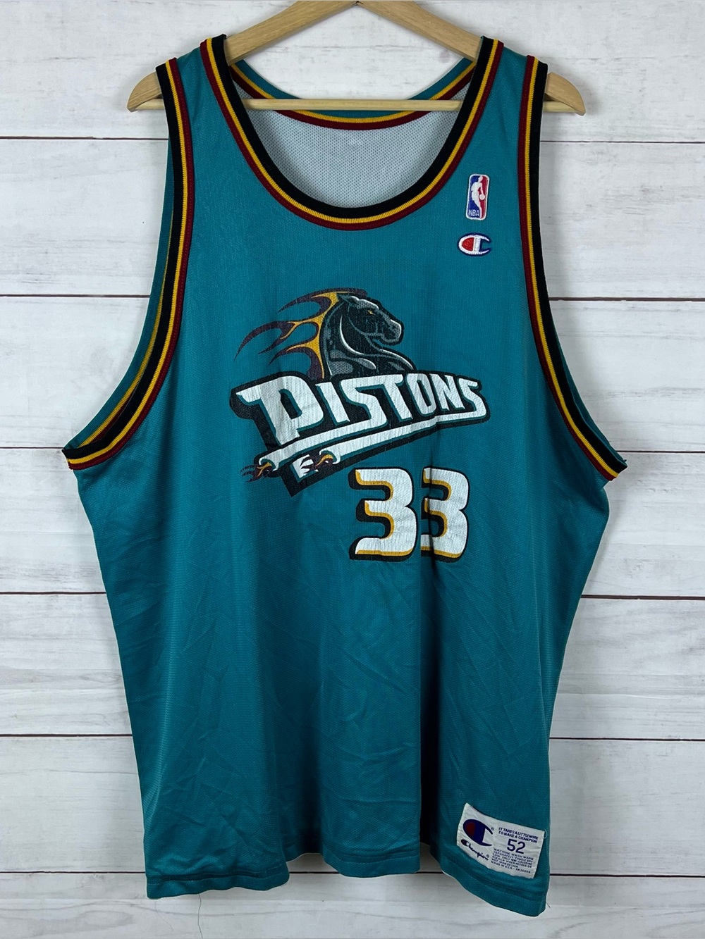 Vintage Champion NBA Jersey Reversible Grant Hill #33 Detroit Pistons Sz 52 USA